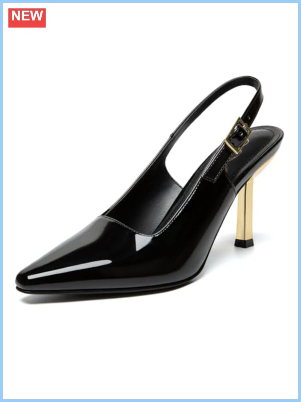 Women's Kitten Heel Pumps Slingback Square Toe Patent Leather Dress Shoes